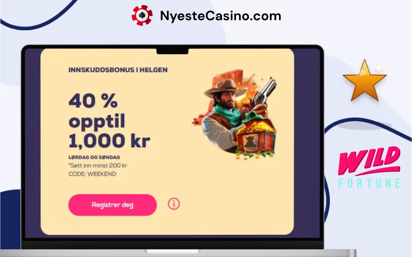 Laptop med 40 % helgeinnskuddsbonus og western-tema.