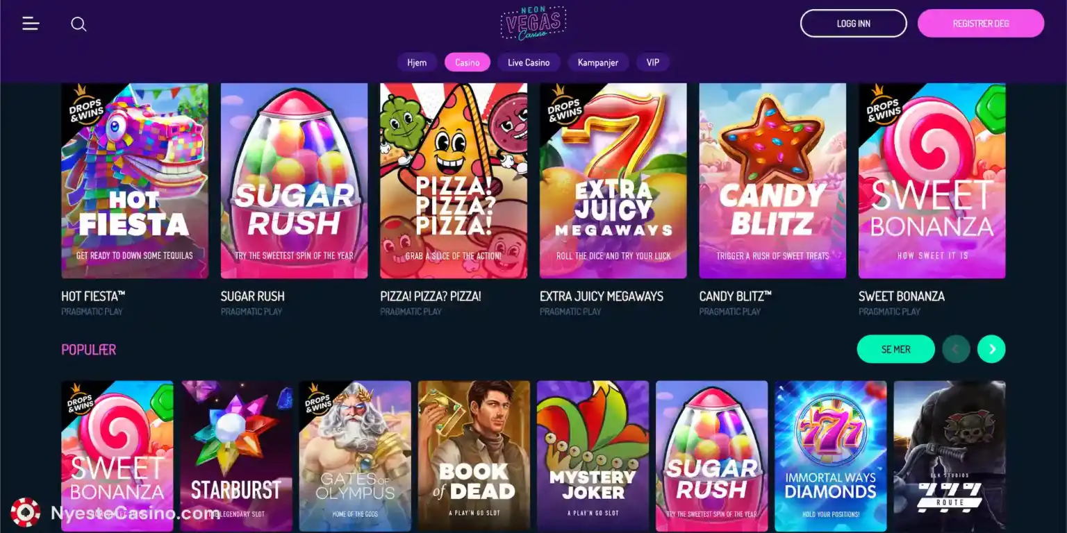 NeonVegas casino spill og leverandører