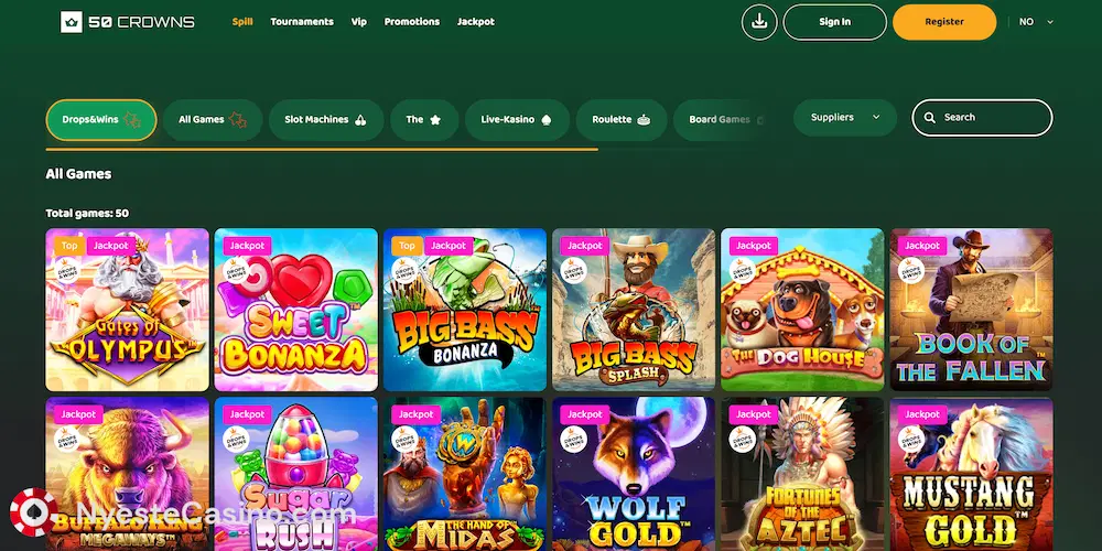50 Crowns Casino - spill og spilleverandører