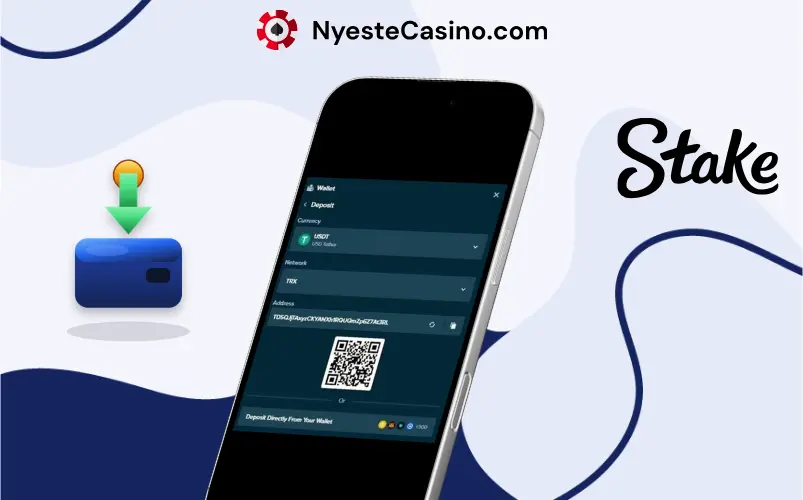 USDT-innskudd hos Stake Casino på en mobiltelefon.