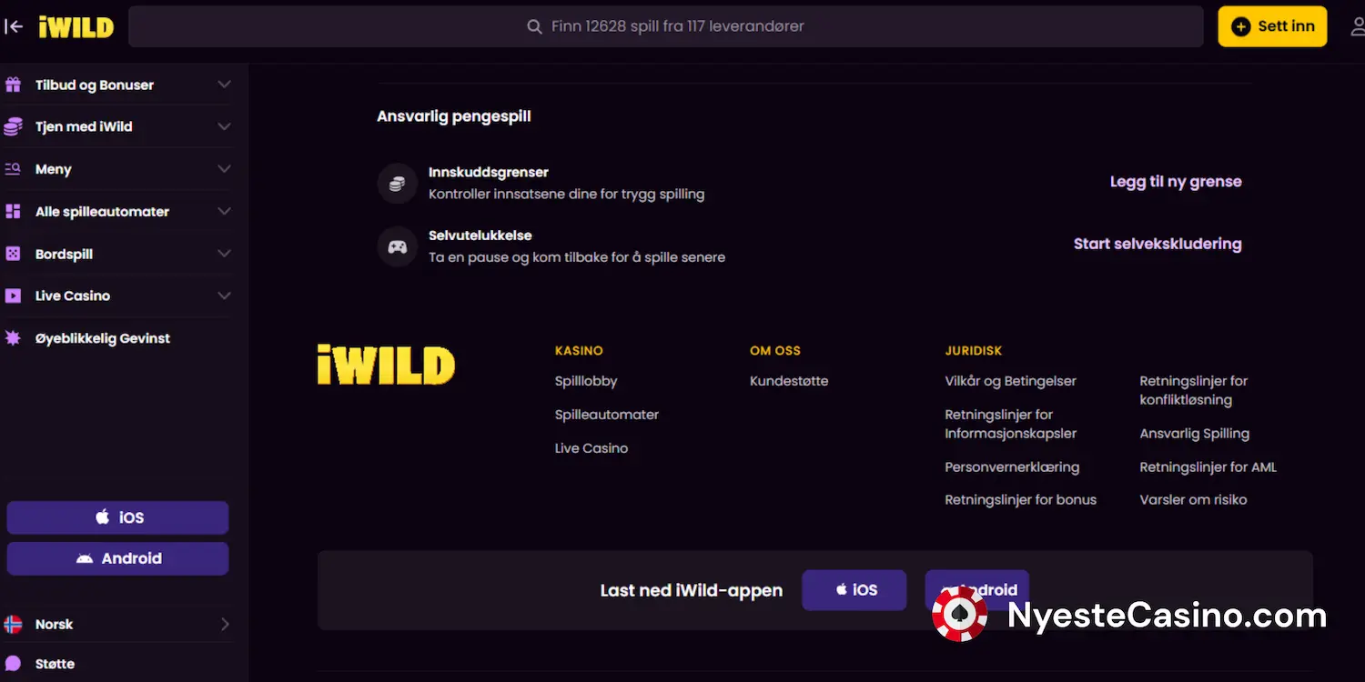 Innstillinger for ansvarlig spilling hos iWild.
