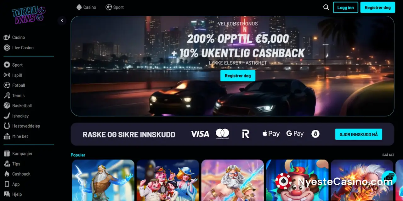 Cashback-tilbud hos Turbo Wins Casino.