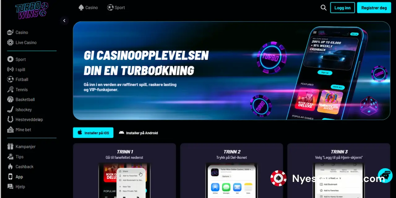 Side om mobilstøtte hos Turbo Wins.