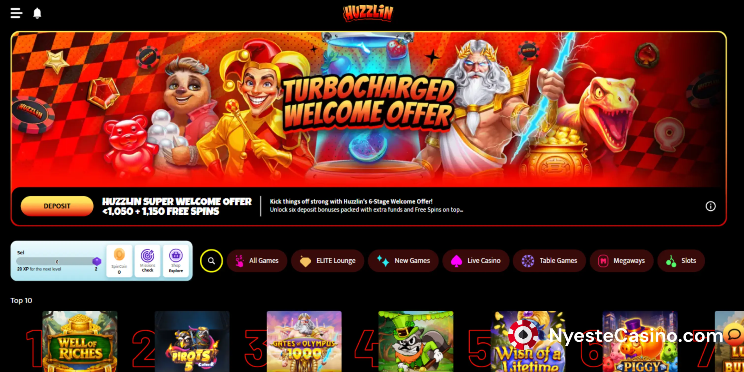Huzzlin Casinos hjemmeside.