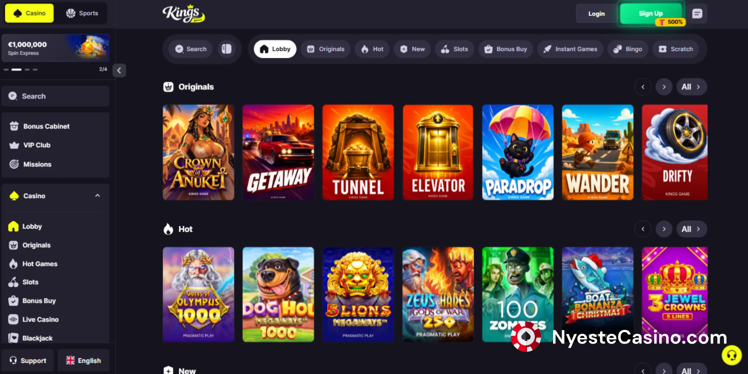 Kings Game Casino-spill mot en mørk bakgrunn.