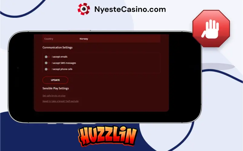 Angi grenser for ansvarlig spill i innstillingene hos Huzzlin.