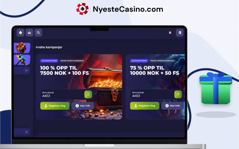 Inntasting av bonuskode for Axe Casino.