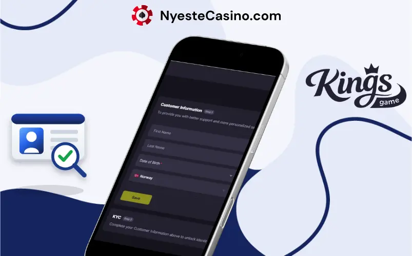 Verifisering hos Kings Games Casino på mobil.