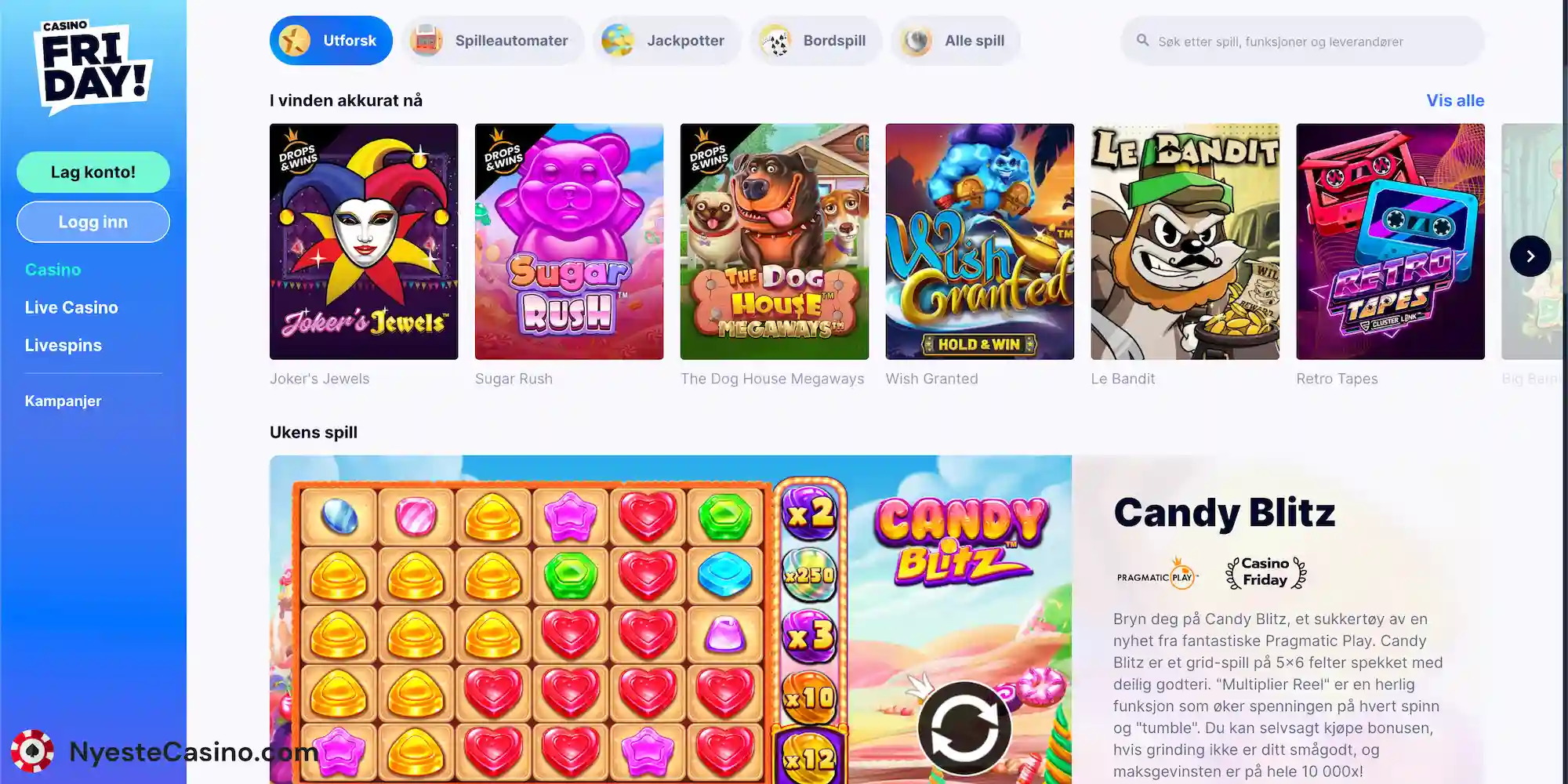 CasinoFriday spill og leverandører