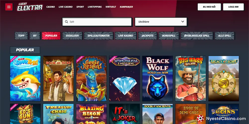 Lucky Elektra Casino spillutvalg