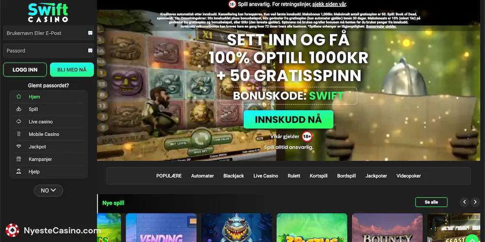 Swift Casino Homepage