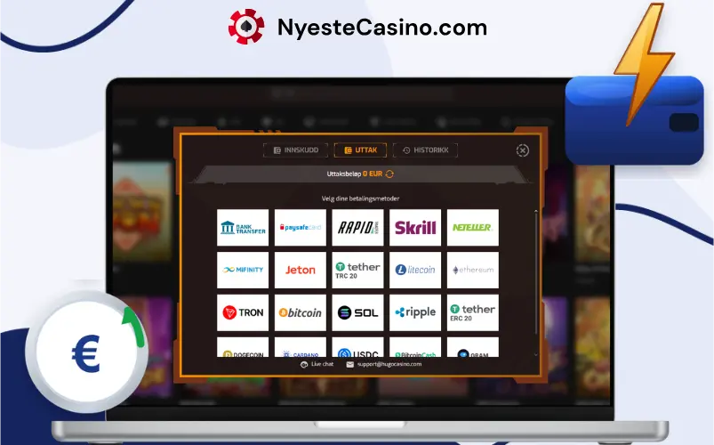 Uttaksmetoder på nettcasino med e-lommebøker og krypto