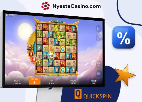 Quickspin-spill vist på skjerm med bonusikon ved siden av