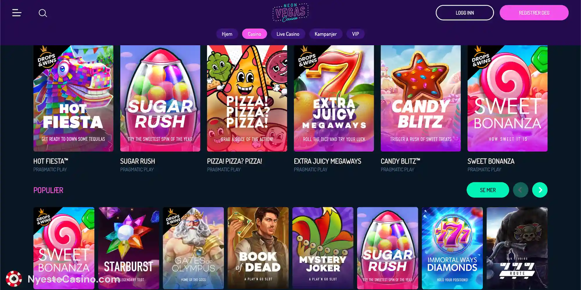 NeonVegas casino spill og leverandører