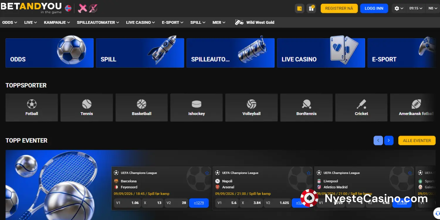Betandyou Casinos hjemmeside med detaljer om sportsbetting.