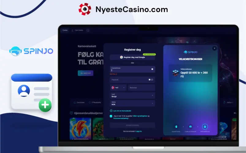Skjermbilde som viser registreringsskjema hos Spinjo Casino