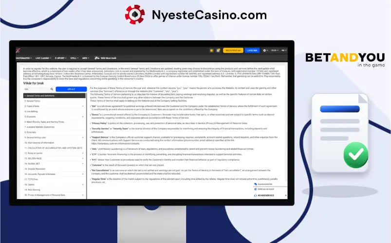 Bonusvilkår for Betandyou Casino på en telefon.