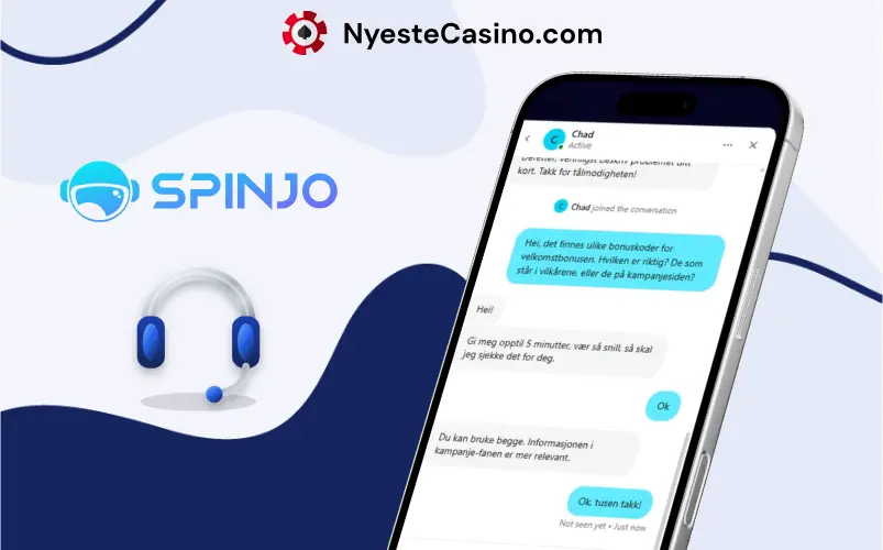 Skjermbilde som viser Spinjo Casinos live chat-funksjon