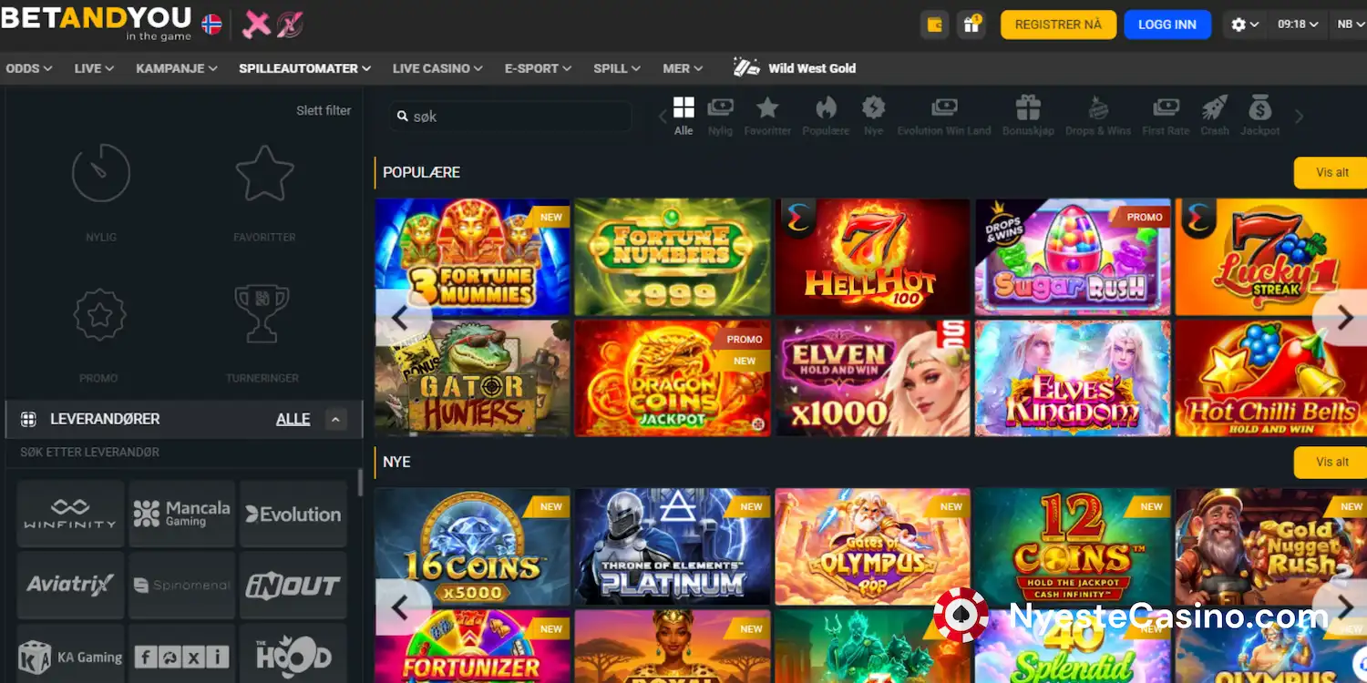 Betandyou Casinos utvalg av spilleautomater.