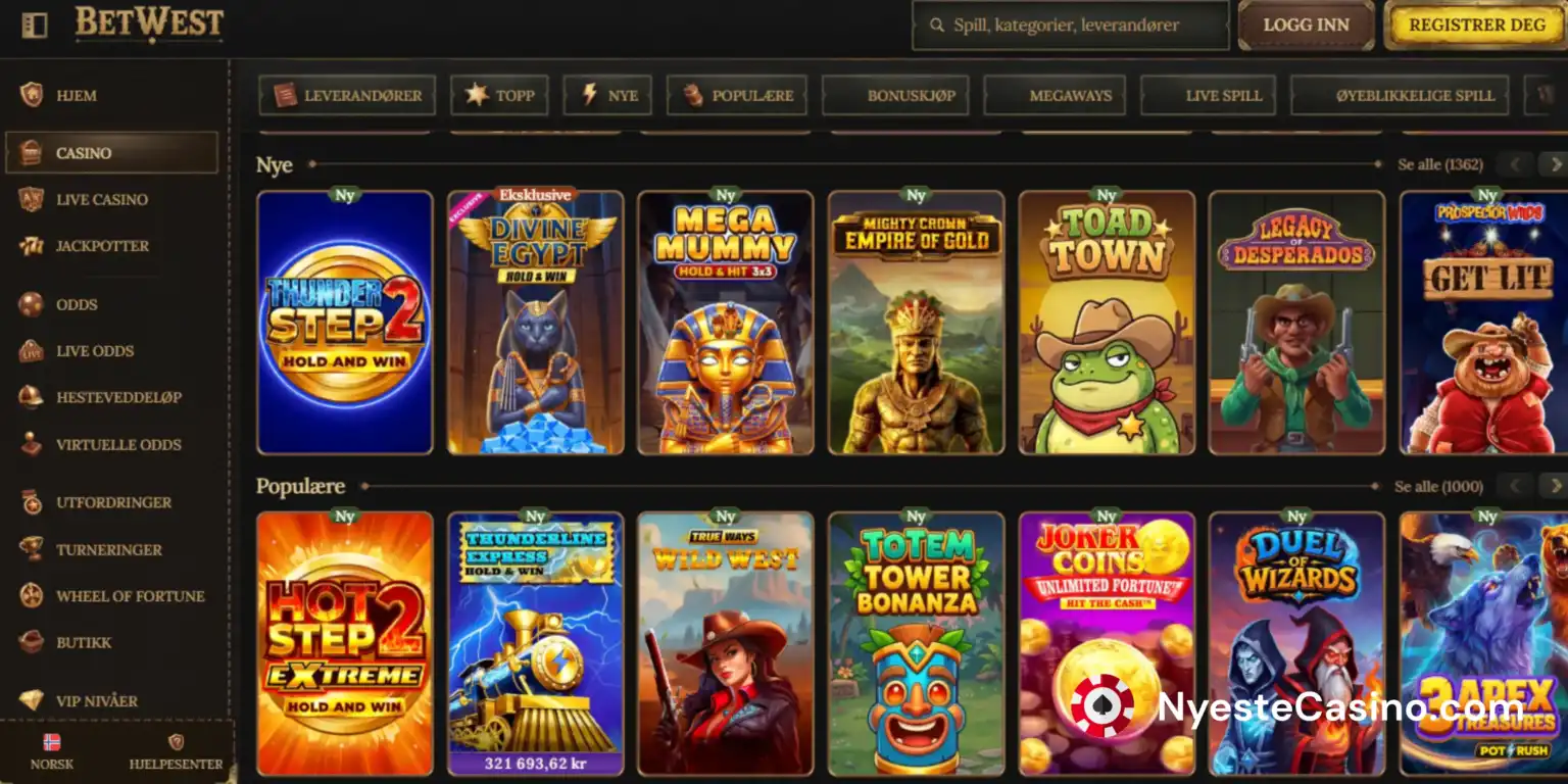 Nye og populære spill hos BetWest Casino.