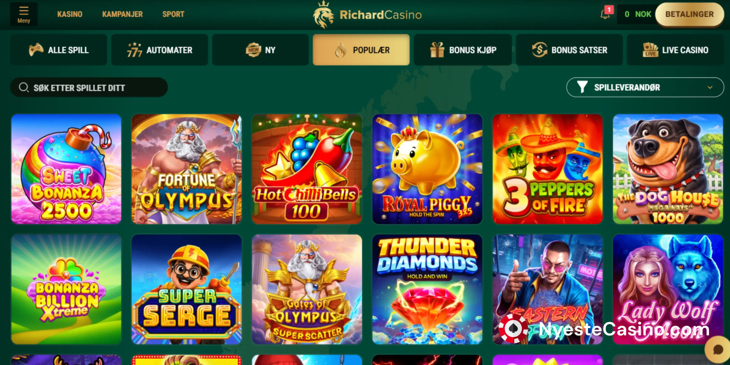 Richard Casinos spill er oppført.
