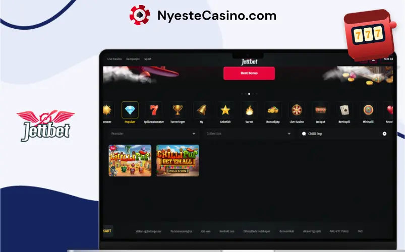 Kvalifiserte spill for bonus på Jettbet Casino.