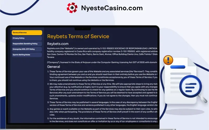 Brukervilkår hos Reybet Casino.
