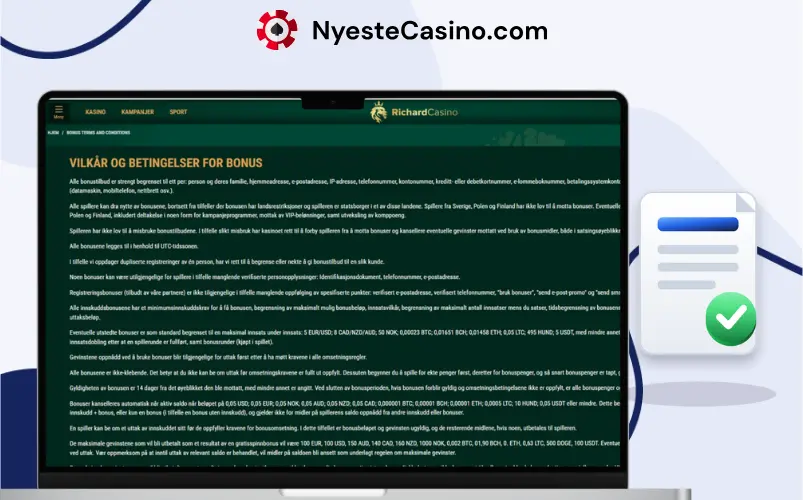 Bonusvilkår hos Richard Casino.