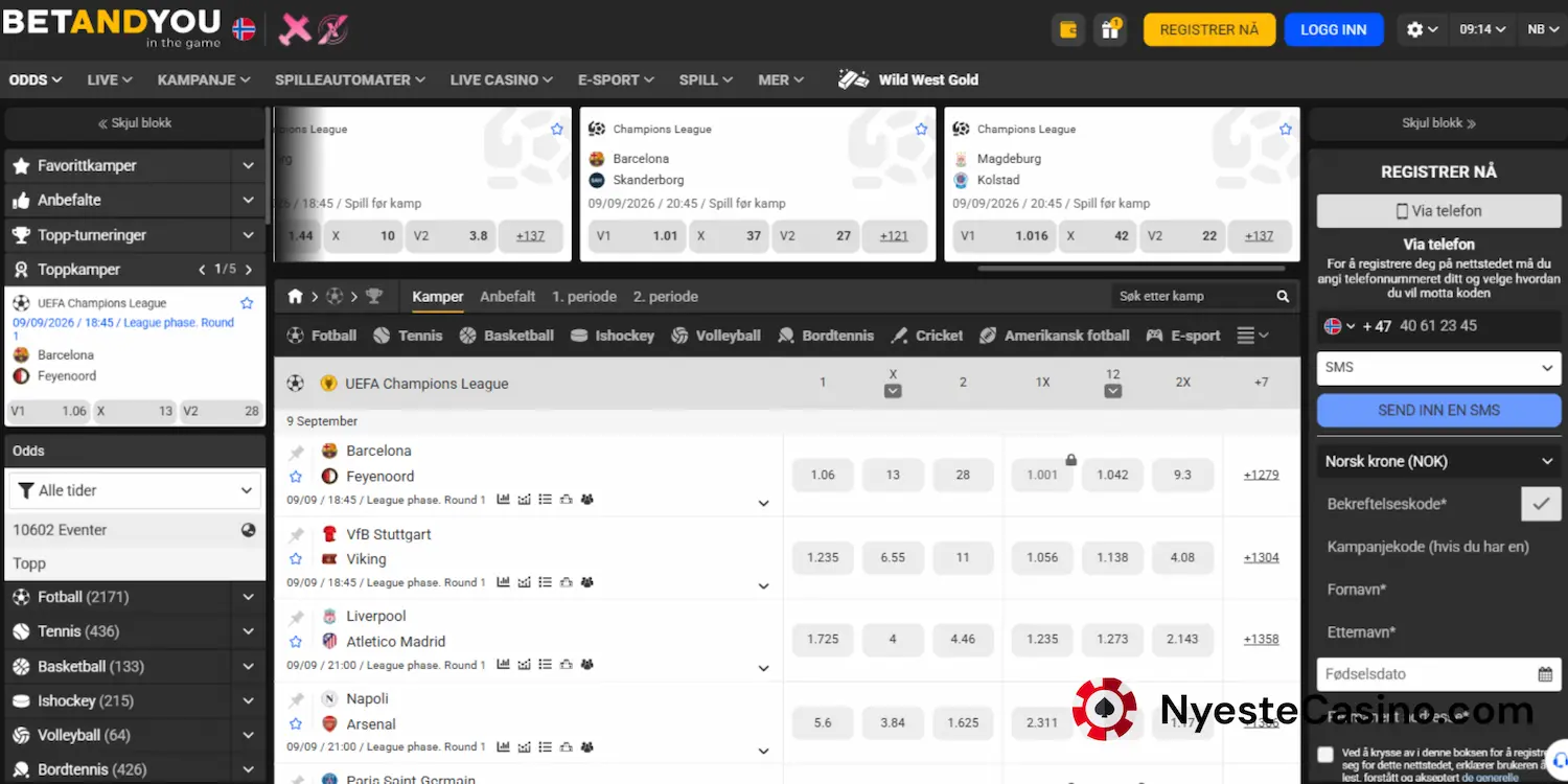 Sportsbettingside hos Betandyou Casino.