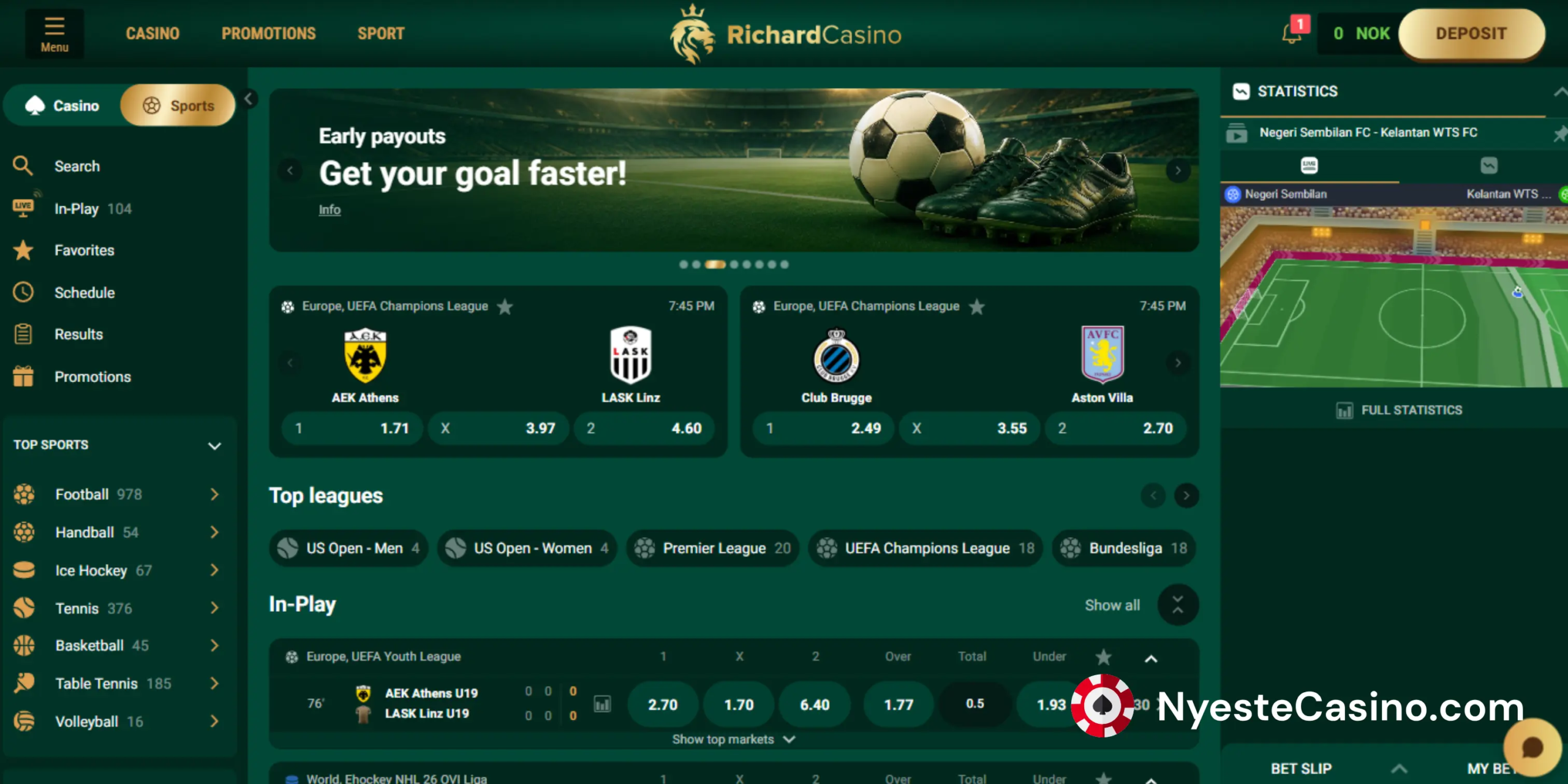 Richard Casinos sportsbetting på grønn bakgrunn.