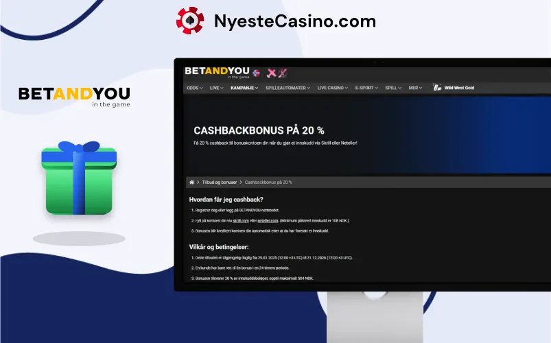 Cashback-tilbud hos Betandyou Casino på en telefon.