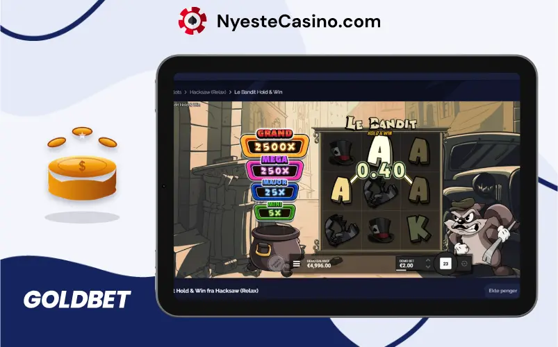 Spilleautomaten Le Bandit Hold & Win hos Goldbet Casino på nettbrett.
