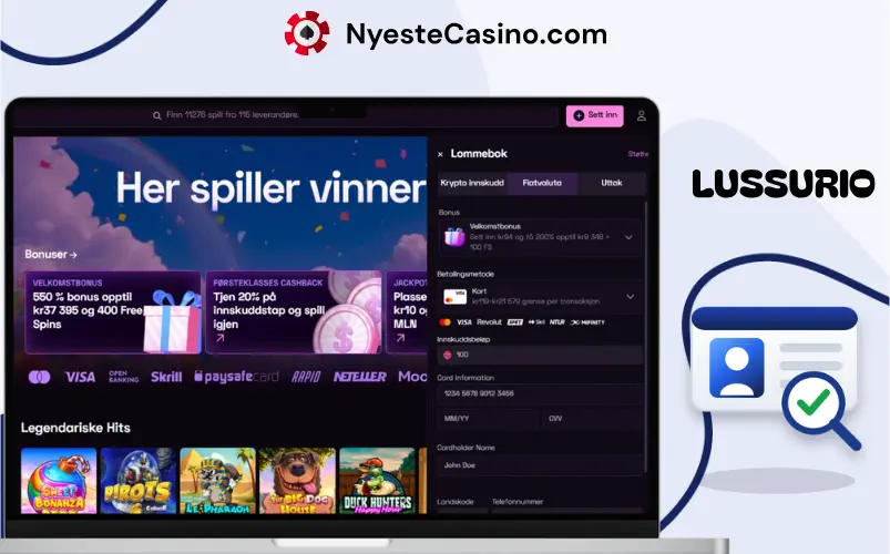 Betalingsmåter hos Lussurio Casino på en bærbar PC.