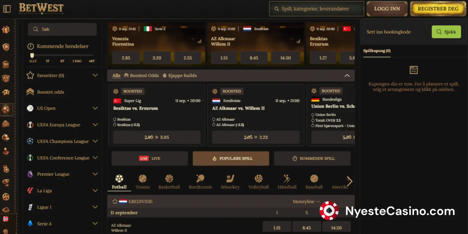 Odds hos BetWest Casino.