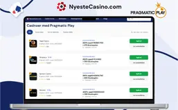 Skjermbilde som viser en liste over nettcasinoer fra Pragmatic Play.