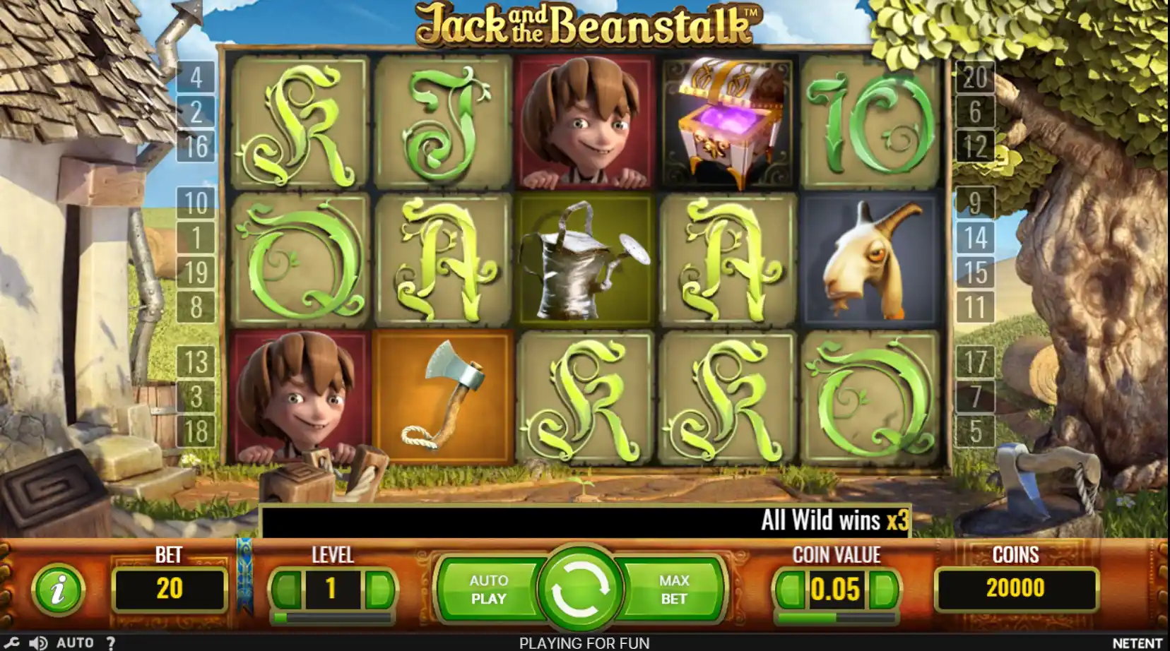 Wild-symbol med 3x multiplikator i Jack and the Beanstalk