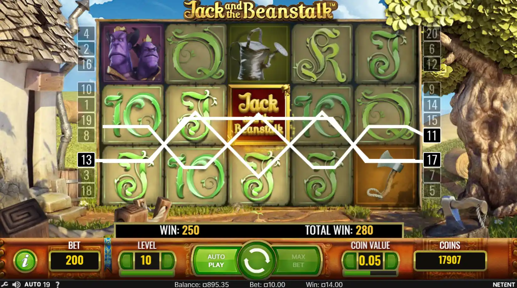 Vinnende gevinstlinje i Jack and the Beanstalk