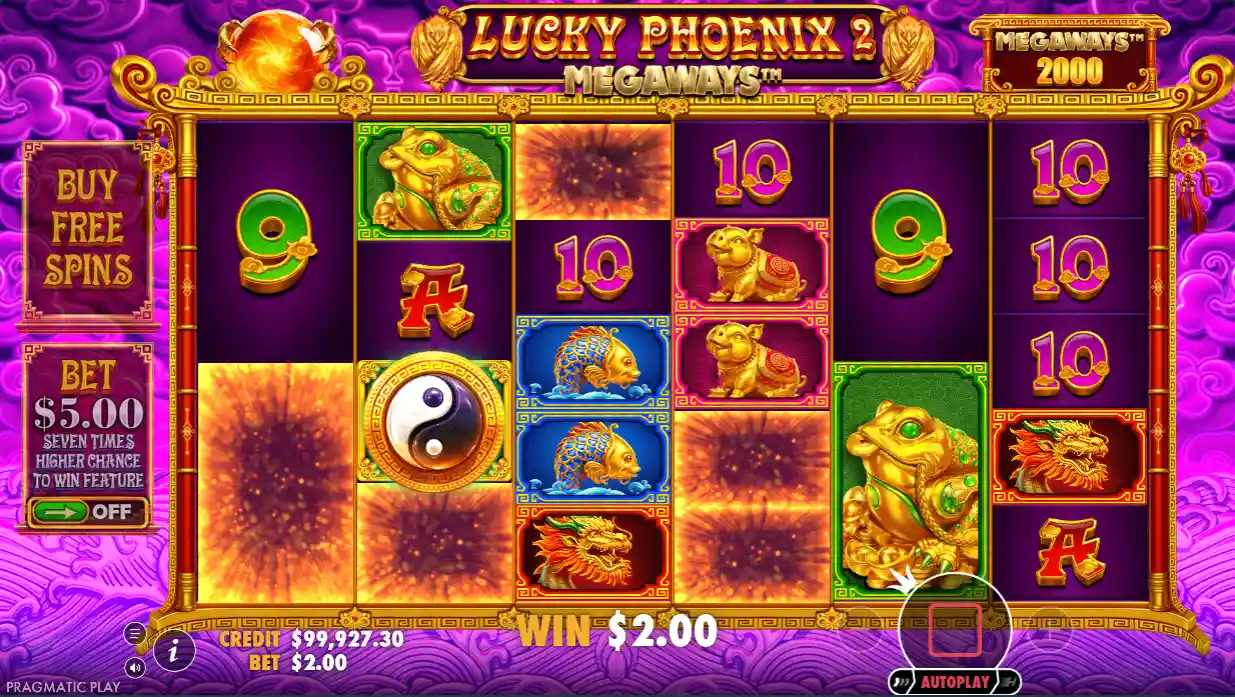 En illustrasjon av spilleautomaten Lucky Phoenix, som viser frem lys grafikk og engasjerende spillelementer.