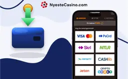 En smarttelefon som viser ulike betalingsmetoder på nett, som Visa, Mastercard og Skrill.