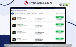 NetEnt casino sammenligningsliste på en bærbar PC-skjerm som viser ulike casino tilbud.