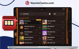 Søkefelt på et casino på nett som viser resultater for Wild Bazaar automat.