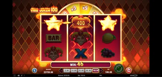 Fire Joker 100 Re-Spin of Fire med BAR-, drue- og stablede jokersymboler