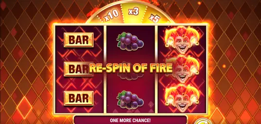 Fire Joker 100 Re-Spin of Fire med BAR-, drue- og stablede jokersymboler