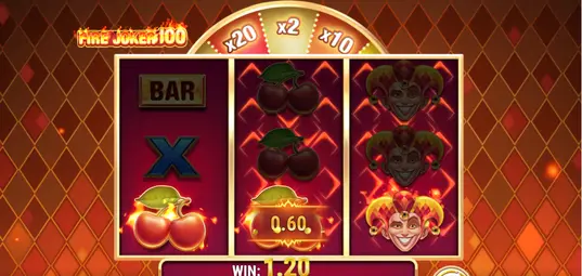 Fire Joker 100-gevinst med fruktsymboler, jokere og utbetaling på 1,20