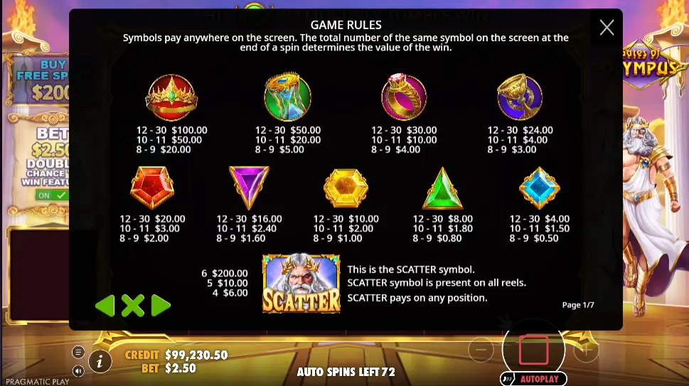 Slot machine interface showcasing a variety of symbols such as fruits and numbers, indicating potential winnings