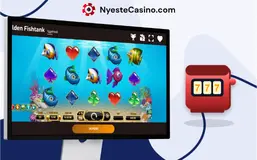 Skjerm som viser spilleautomaten Golden Fish Tank ved siden av et rødt 777-spilleautomatikon.