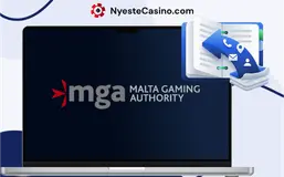 Malta Gaming Authority-logo på laptop med lisensdokumenter