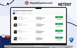 En bærbar PC som viser en liste over anbefalte norske nettcasino-tilbud på NyesteCasino.