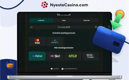 Skjermen på en bærbar PC som viser betalingsalternativer for nettcasino, inkludert Visa og Skrill.