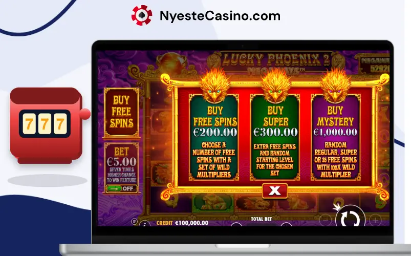 Lucky Phoenix 2 Megaways bonusspill med gratisrunder på laptop.